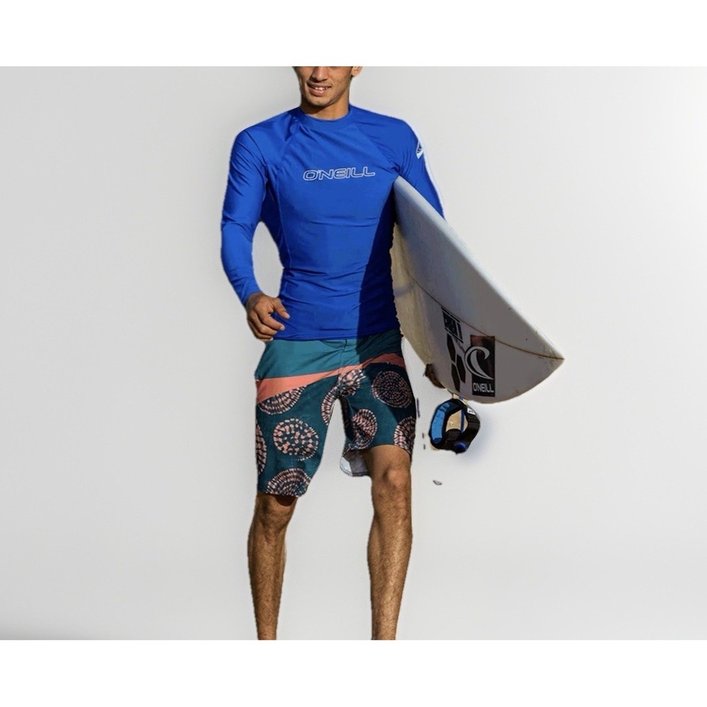 O'Neill LG Slim Basic Skins Blue Logo UVP 50+ Rash Guard Stretch LS Sun Shirt - Picture 9 of 10